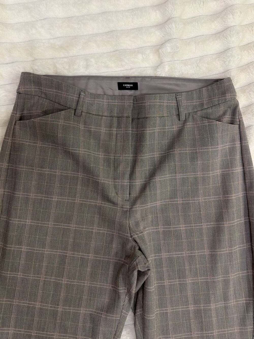Express Editor Grey Plaid Dress Pants Size 12R - Picture 3 of 6